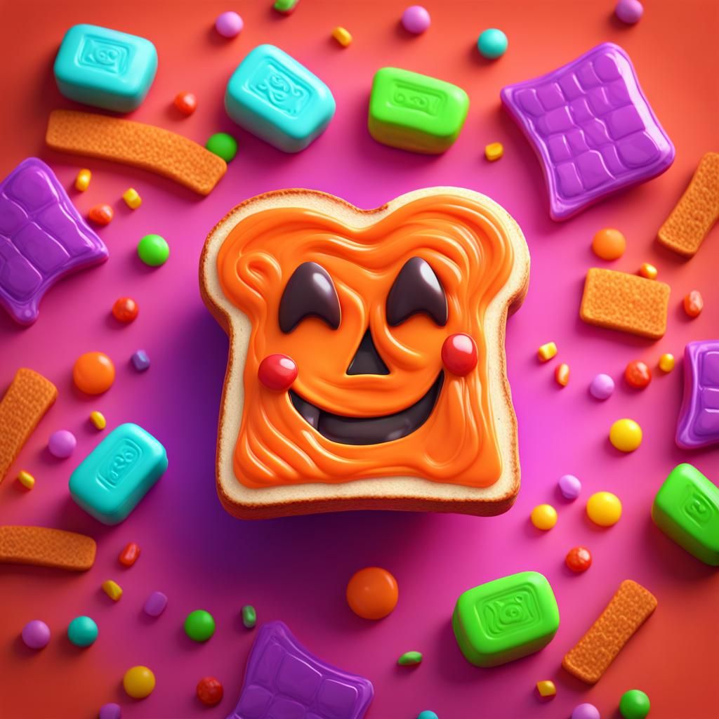 Halloween Toast with Colorful Candy: 3D Digital Art