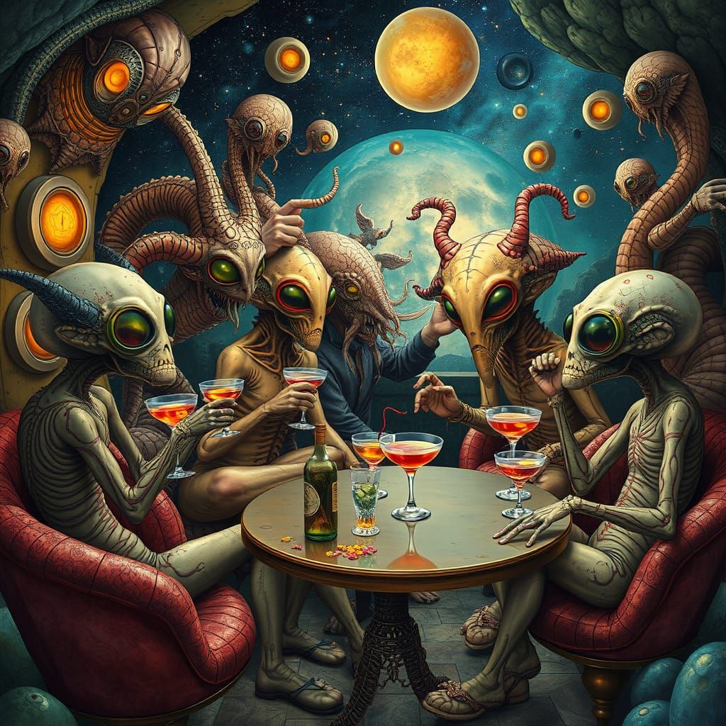 Cosmic Cafe for Alien Beings as Psychedelic Art