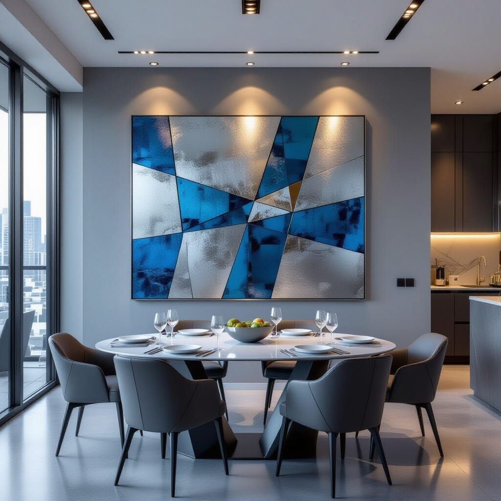 Abstract Metallic Painting in Modern Dining Room