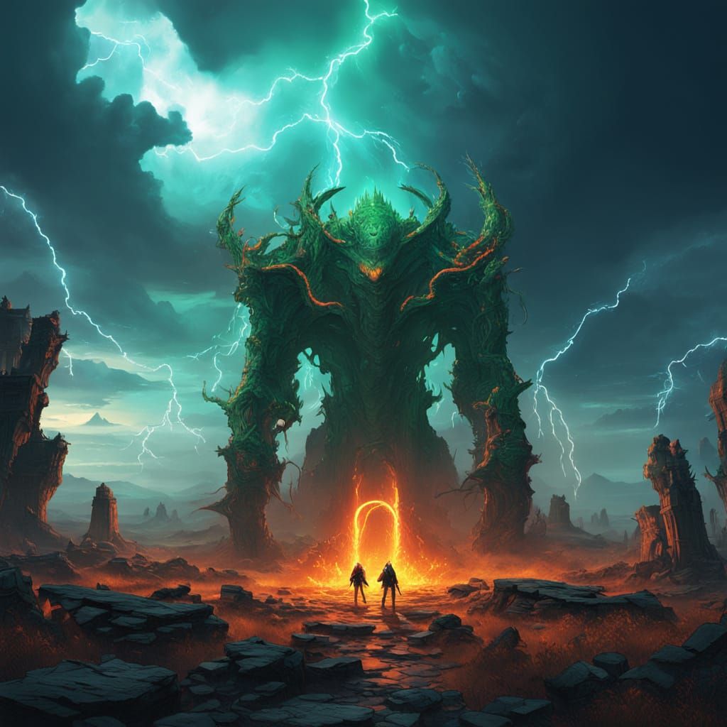 Elemental Gods Clash in Epic Fantasy Landscape