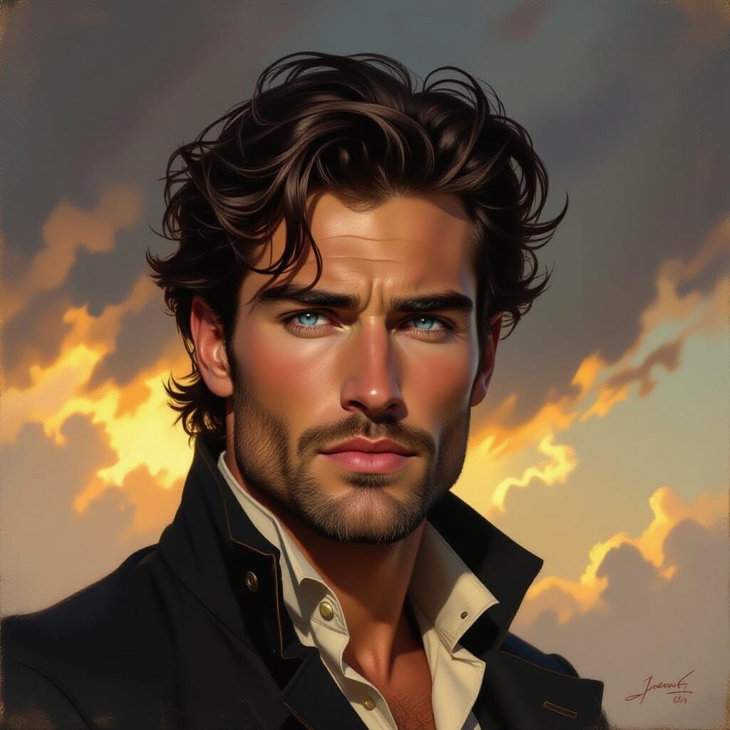 Handsome Man in Stormy Light Oil Painting
