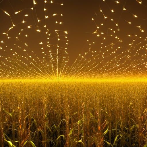 Fireflies Light Up a Night Cornfield