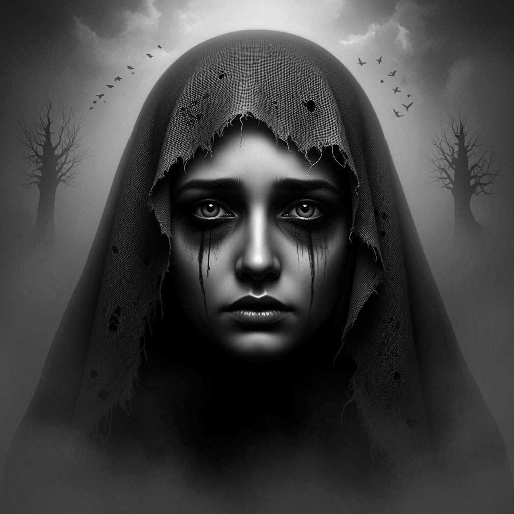 Haunting Face in Shadow with Eerie Gaze