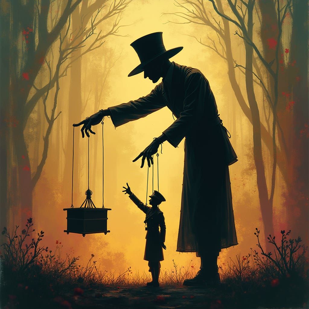 Gigantic Puppeteer Silhouetted in Anime Style