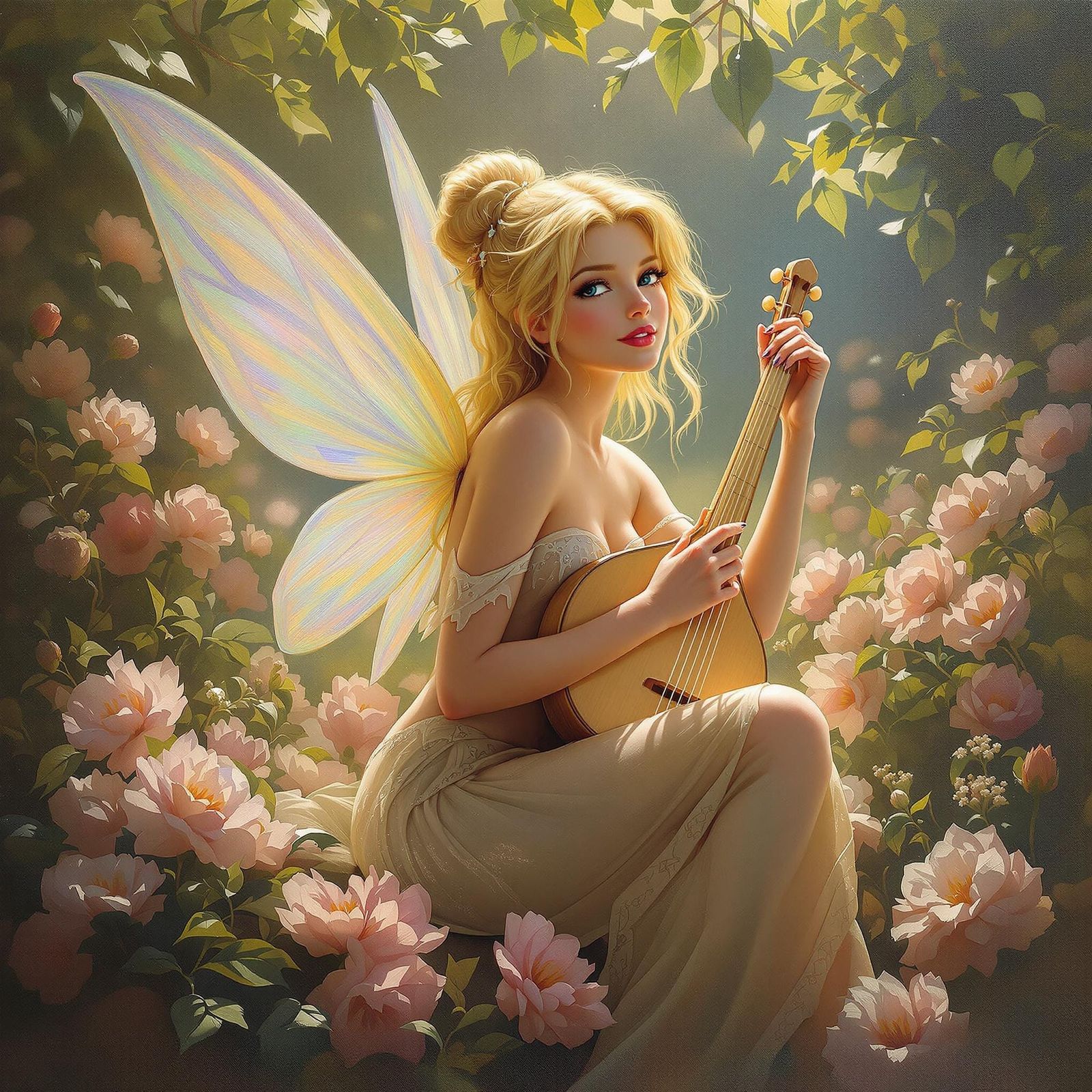 Tinkerbell as Renaissance Muse in Oil Painting