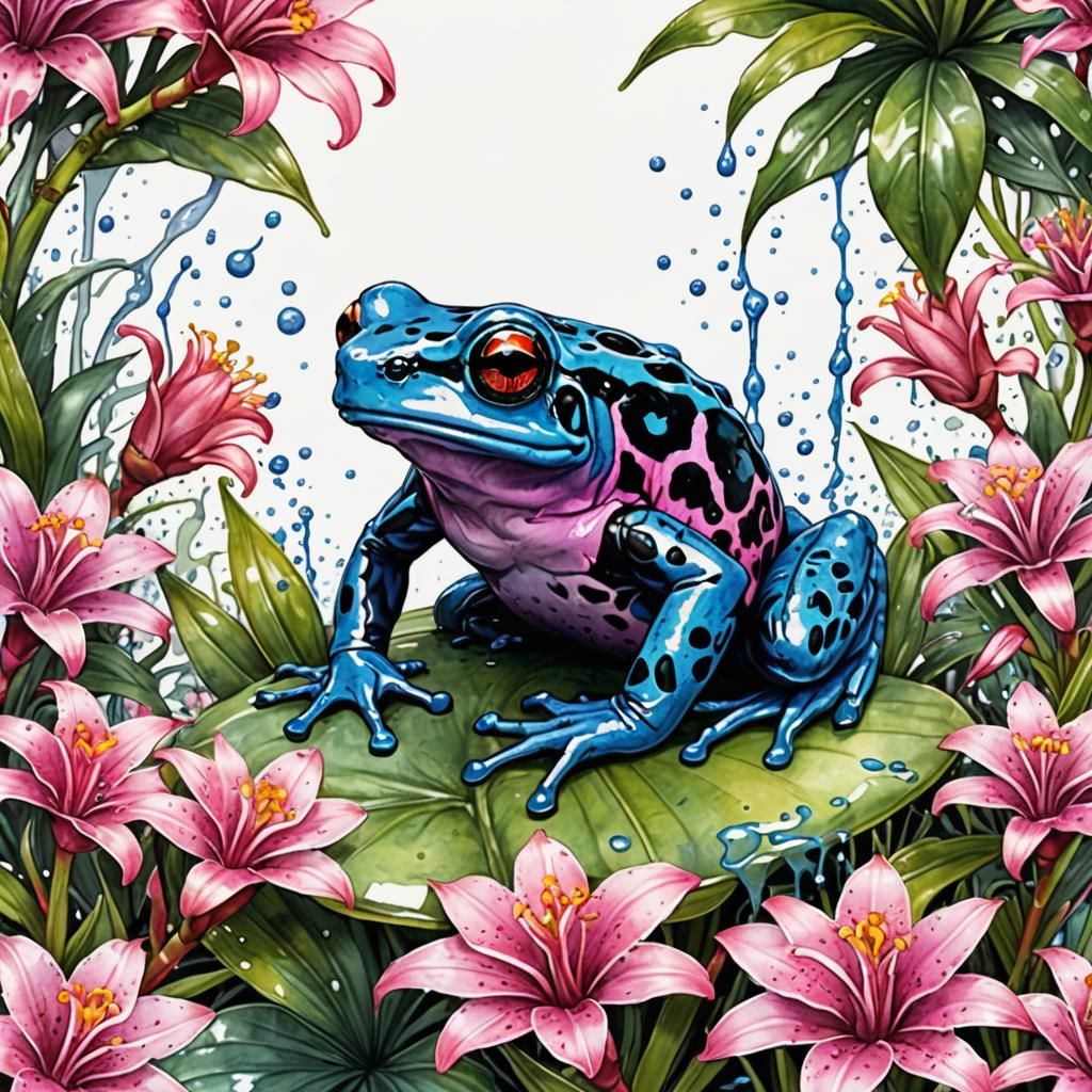 poison dart frog on a bromeliad