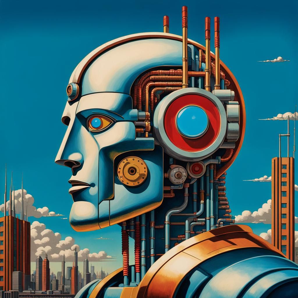 Cyborg Robot Man in 1930s Sci-Fi Style