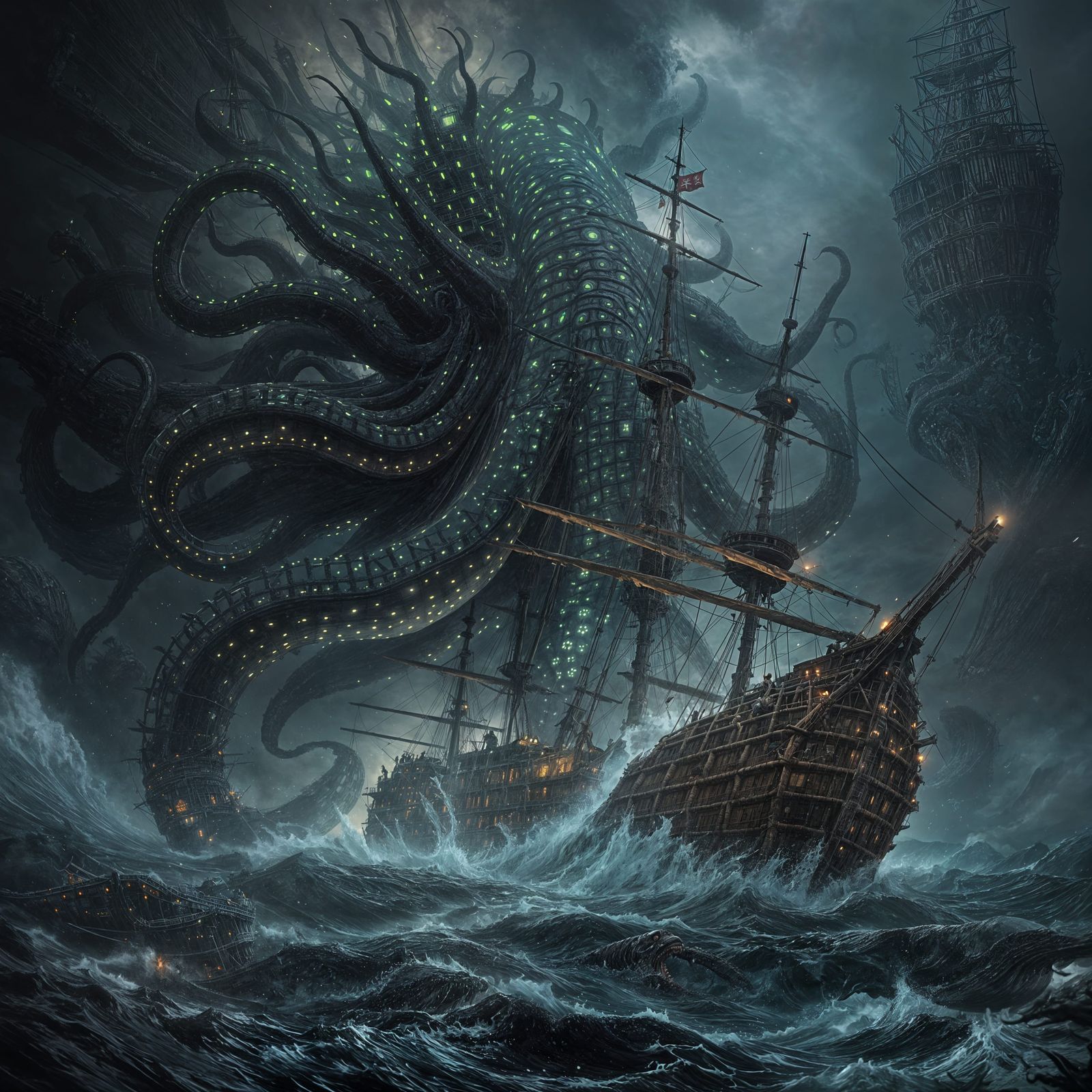 Gigantic Kraken Destroys Pirate Vessel in Epic Sea Battle