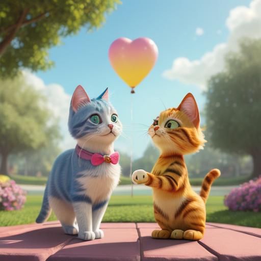 Affectionate Cats in Pixar-Style 3D Digital Art