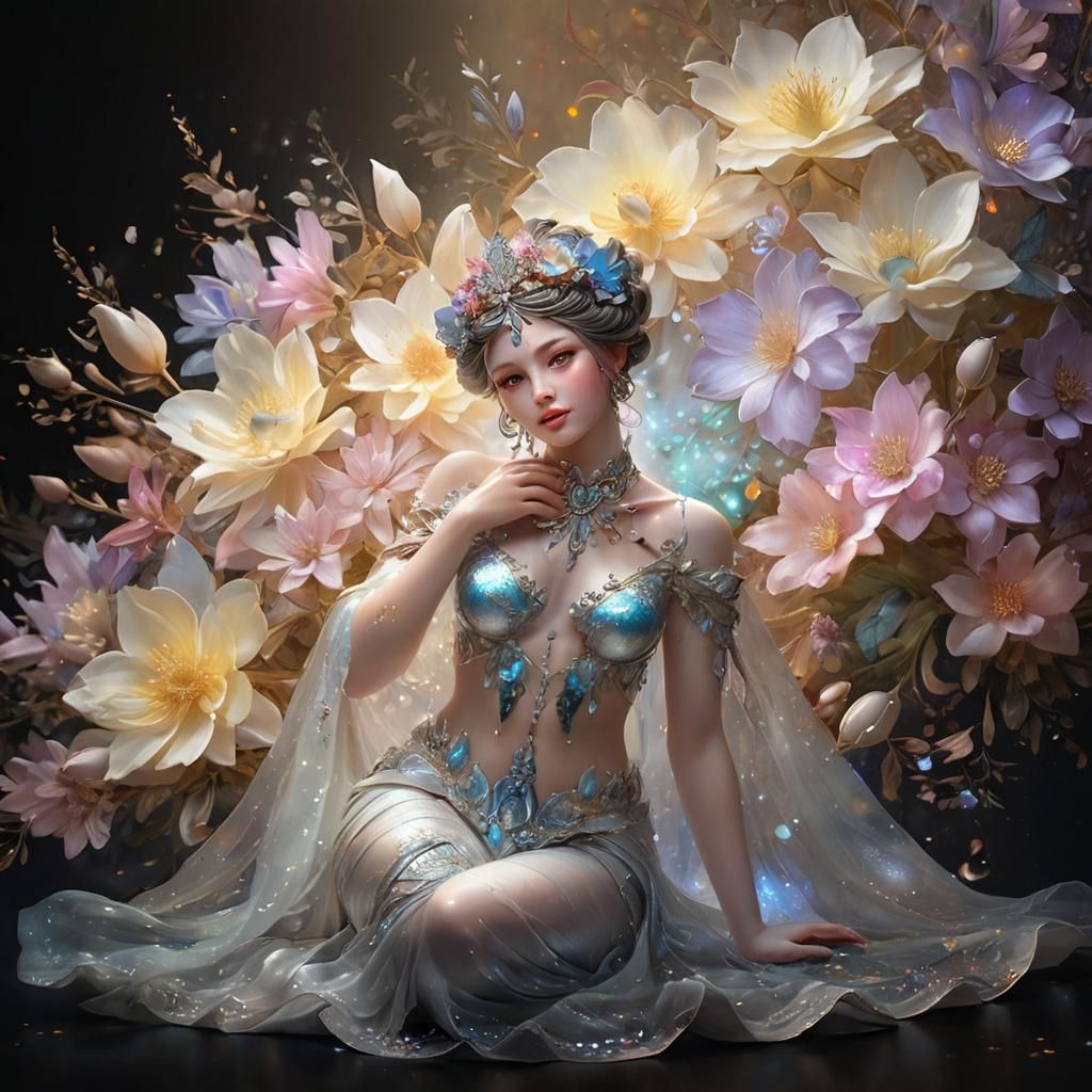 Goddess Emerges From Multicolored Flower