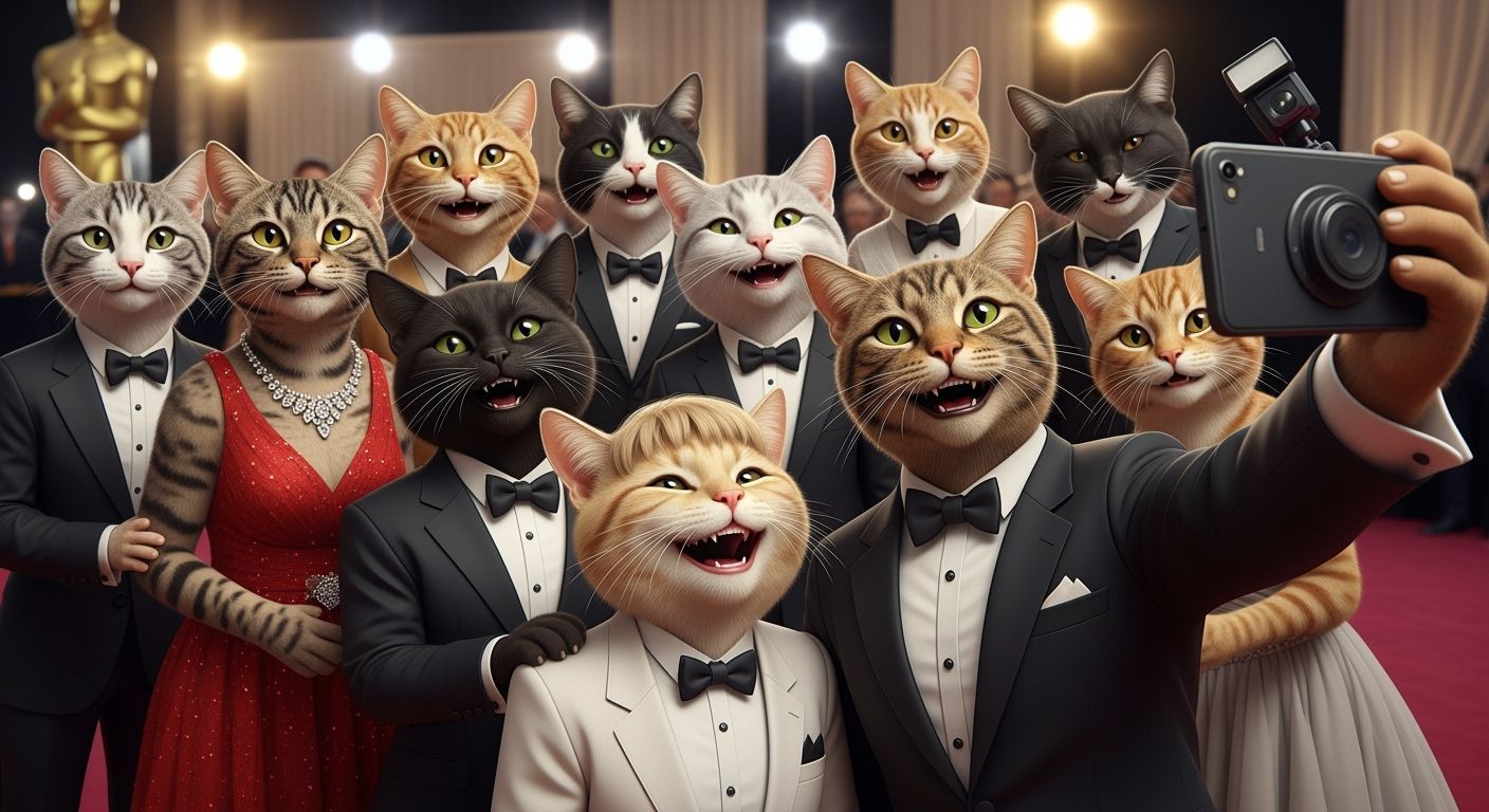 Cats Recreate Famous Oscars Selfie in Formal Wear