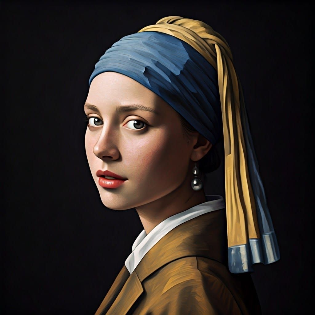 Hyperrealistic Portrait of a Young Woman with a Pearl Earrin...