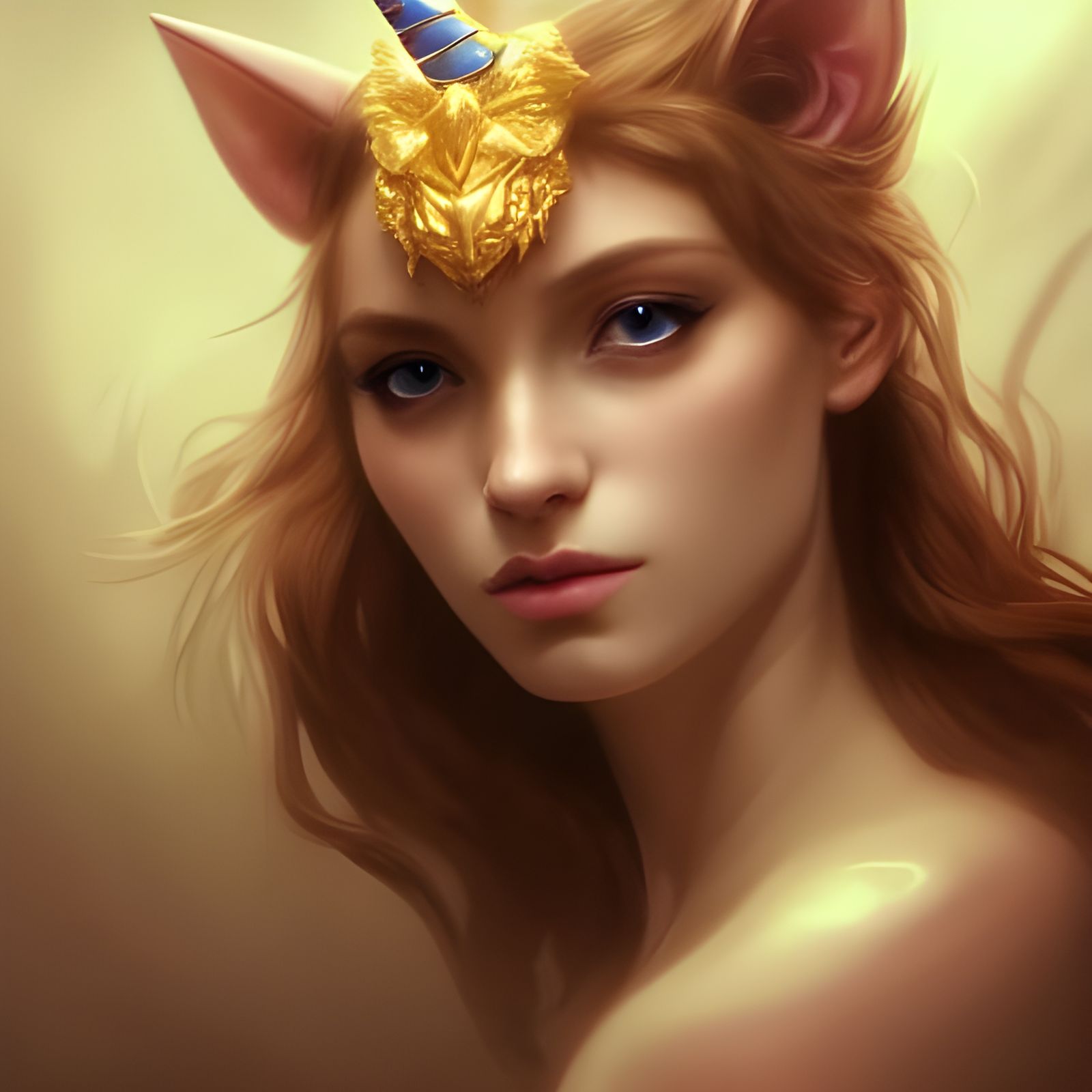 Jeweled Unicorn Cat Portrait in Hyperdetailed Style