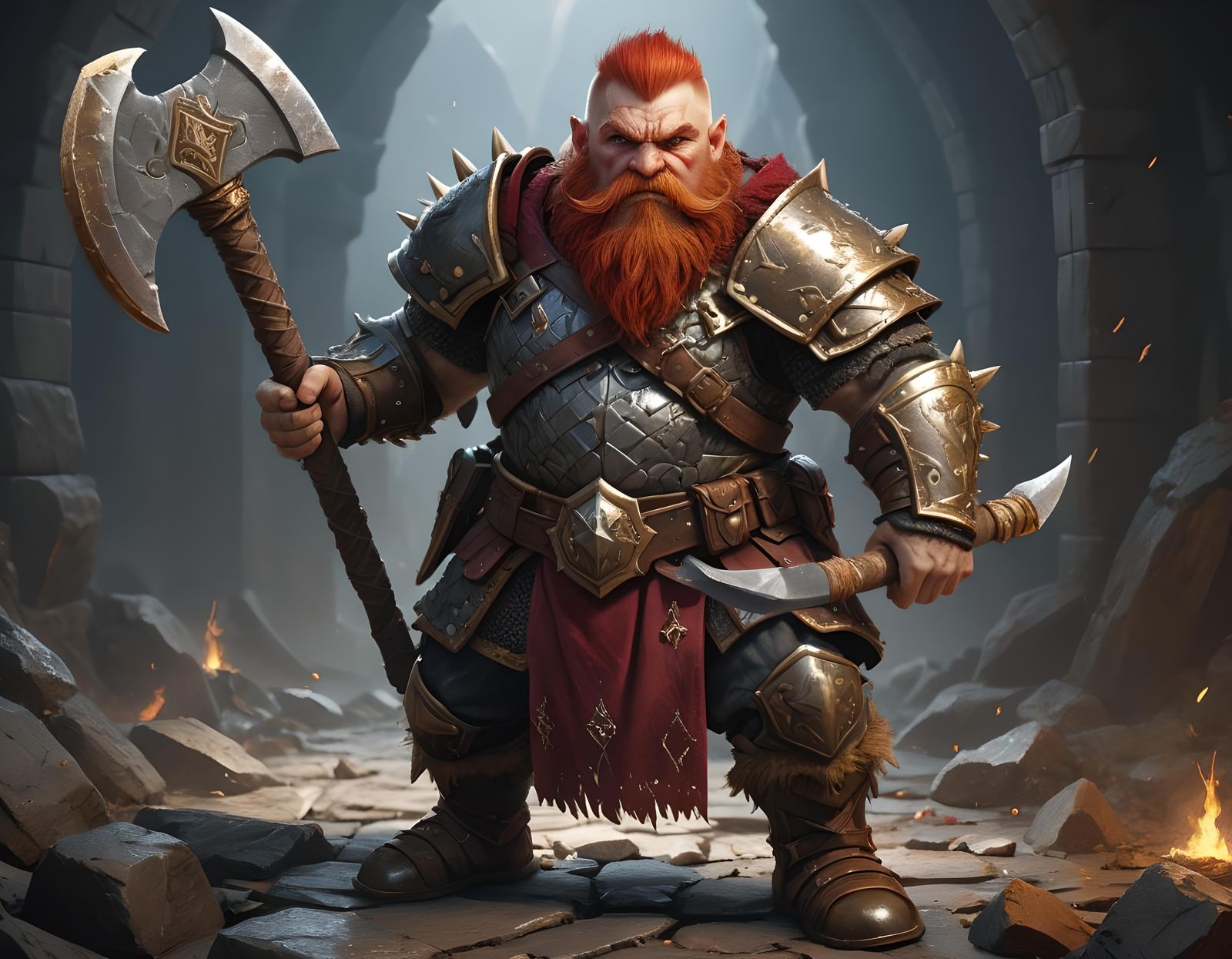 Dwarf Warrior Portrait in Dark Fantasy Style