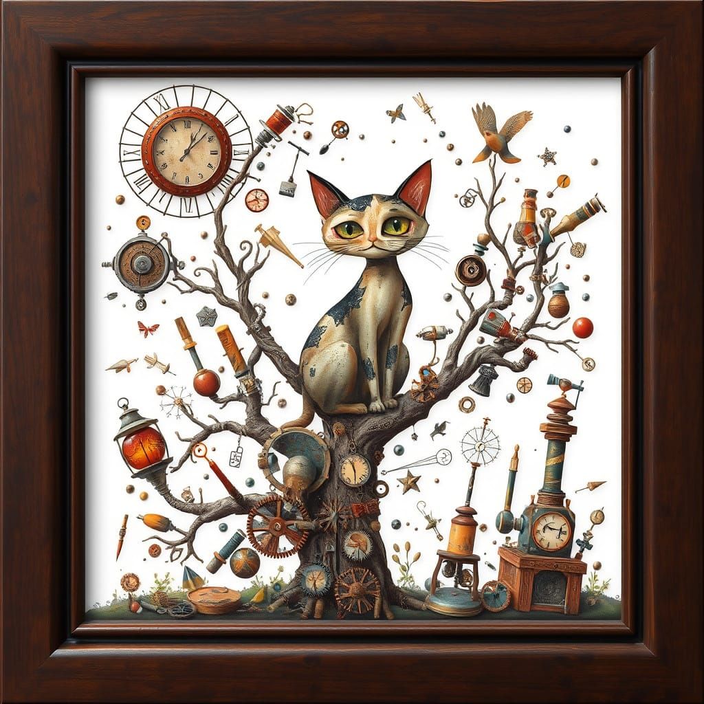 Surreal Whimsical Cat in a Steampunk Wonderland