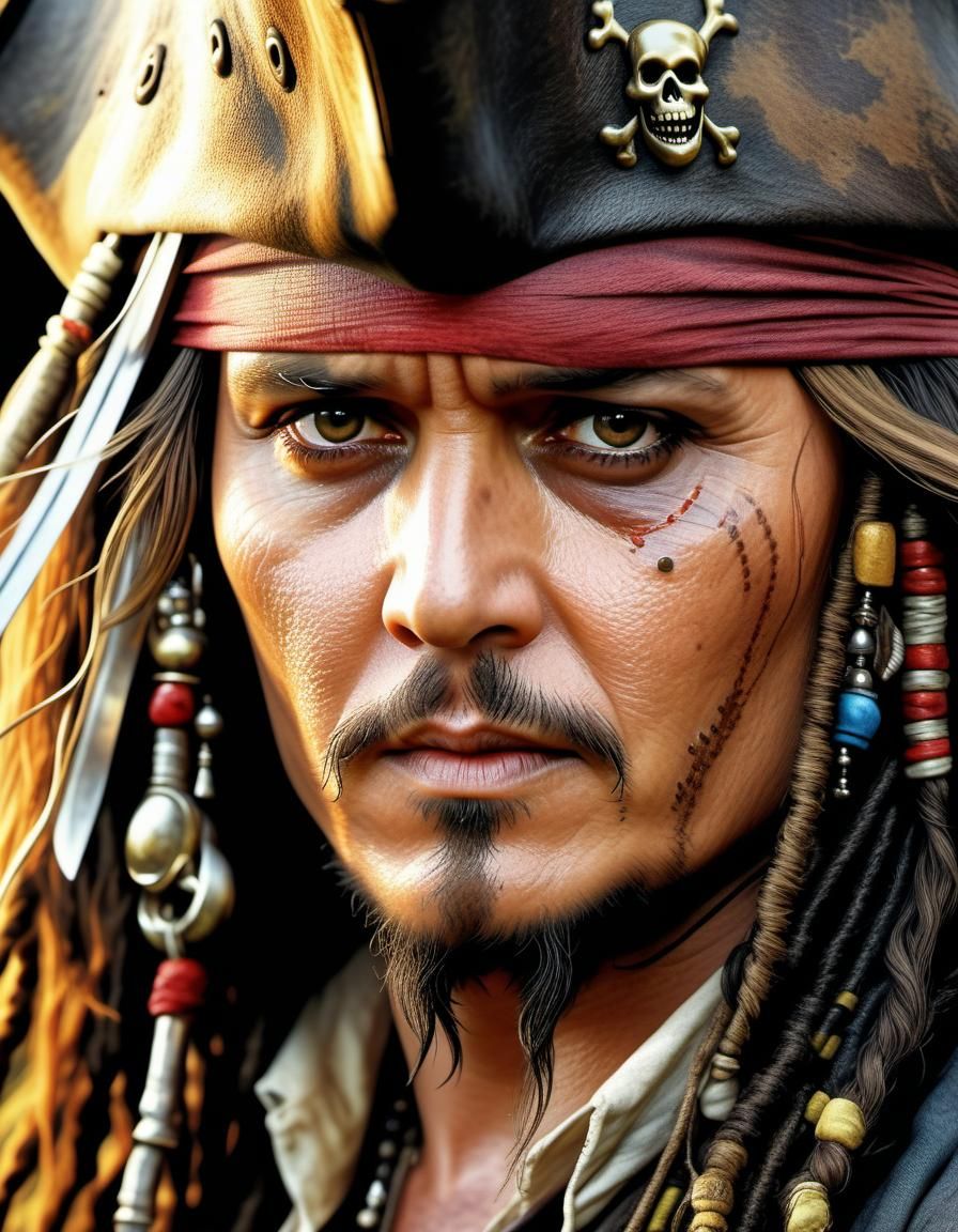 Hyperrealistic Portrait of Jack Sparrow as Digital Art