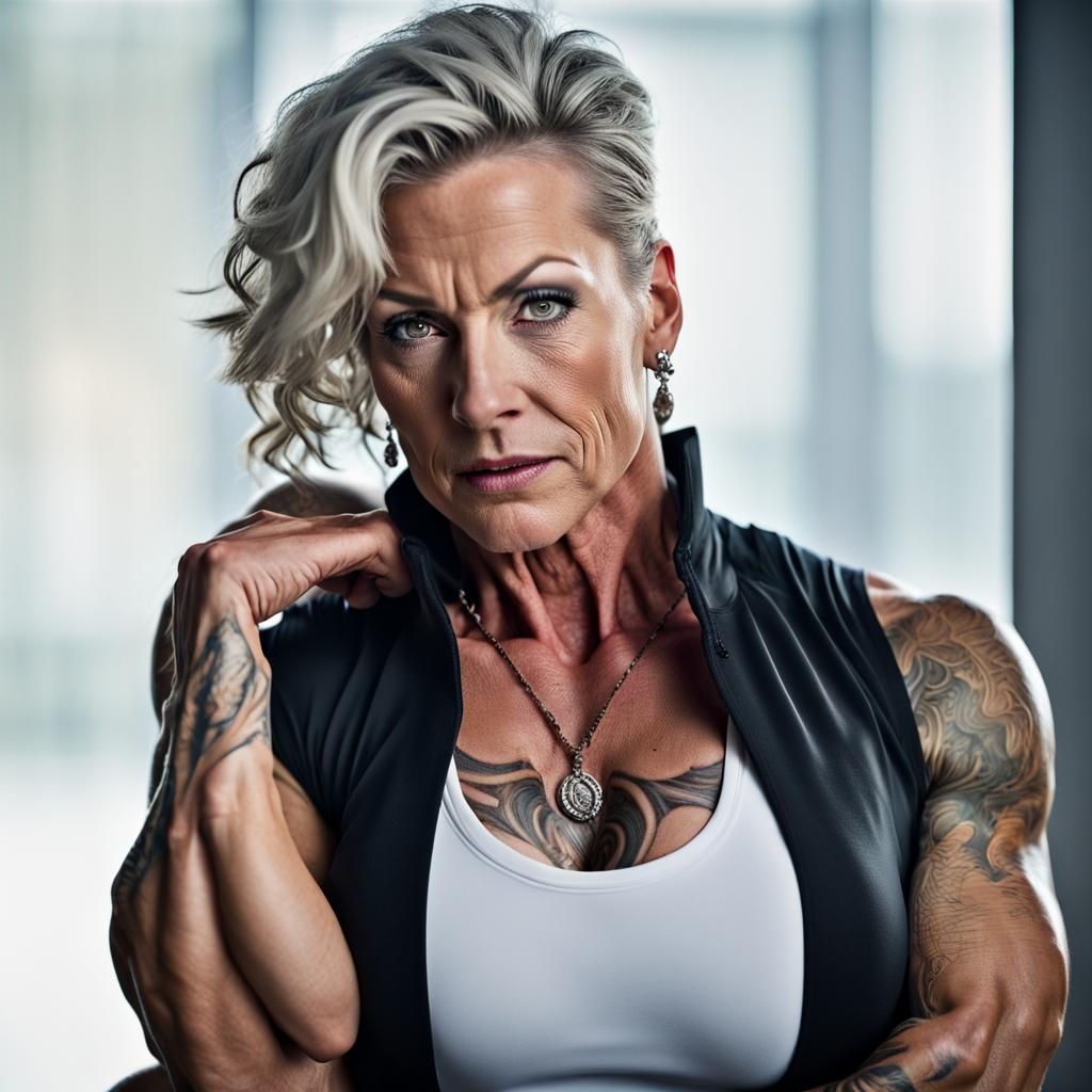 Ripped Female Bodybuilder Portrait in Hyperrealistic Style