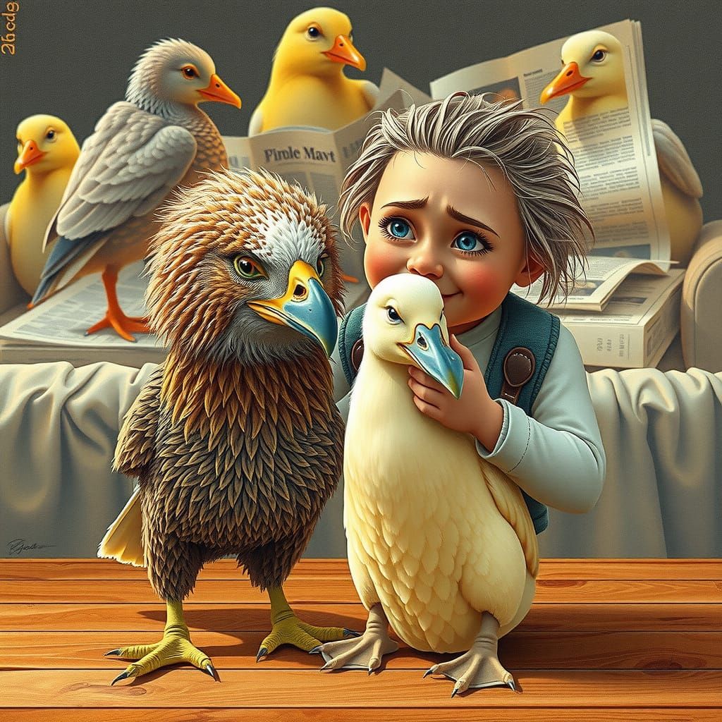 Puppet Baby Holding Eagle, Inspired by Niccoleta Ceccoli