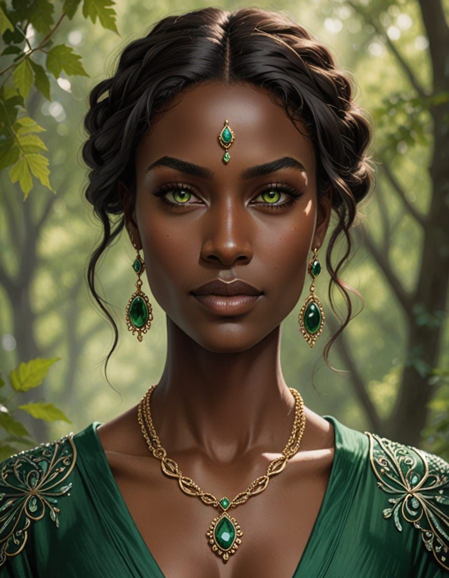 Noble Woman with Green Eyes and Necklace