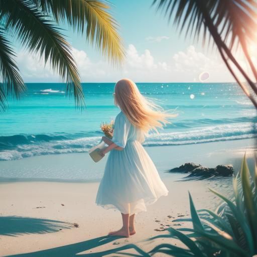 Baby Plays on Fiji Beach: Dreamy Digital Art
