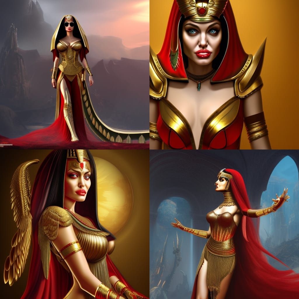 Cleopatra in Red and Gold: Detailed Digital Painting