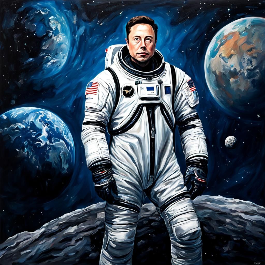 Elon Musk in Spacesuit, Realism Oil Painting