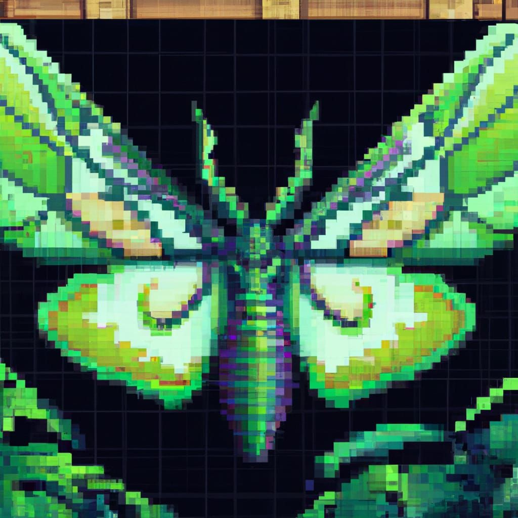 Luna Moth Pixel Art: Detailed Cross-Stitch Design