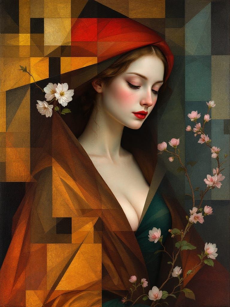 Renaissance Fusion: Abstract Figure in Blooming Garden