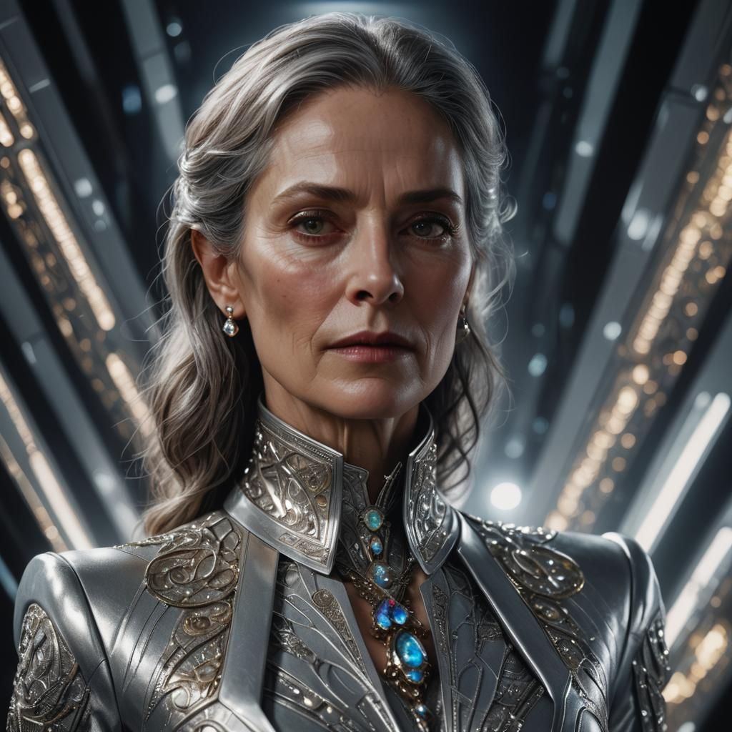 Gleaming Silver: Enigmatic Woman in Futuristic Portrait