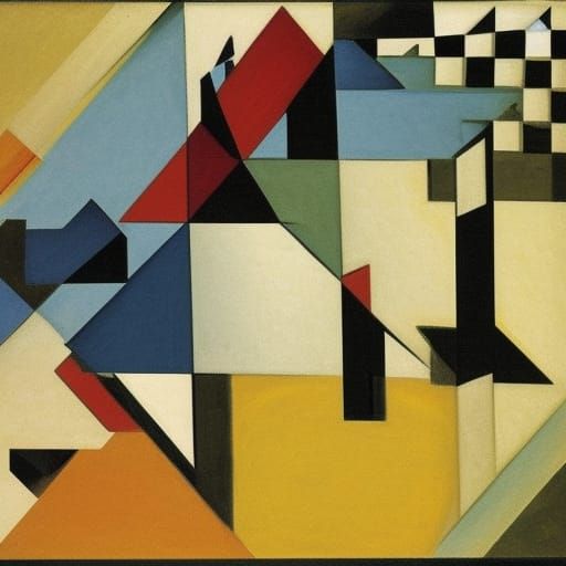 Abstract Cubist Witch Cottage Beside Wild Wood