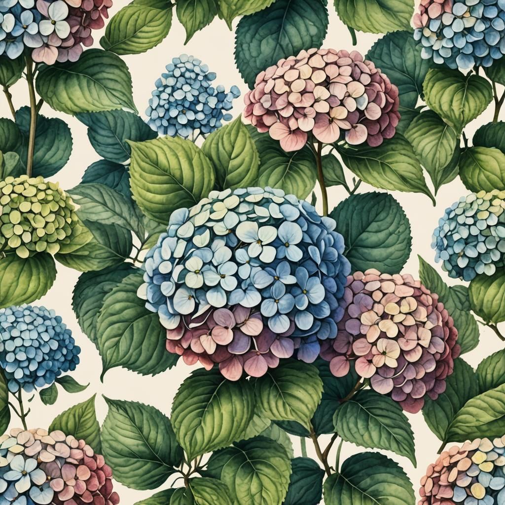 Vintage Watercolor Hydrangea Botanical Illustration