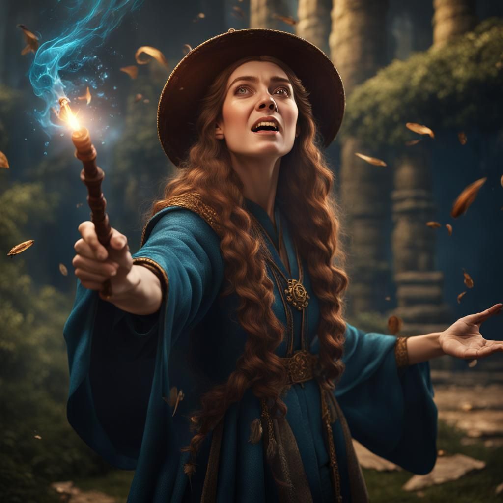 Young Wizard Casting Spell in Pre-Raphaelite Style