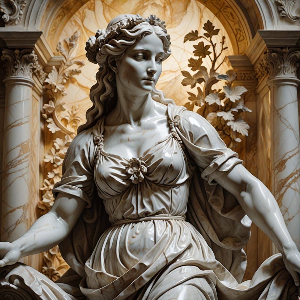 Baroque Oil Painting of Lilith Sculpture in Eden