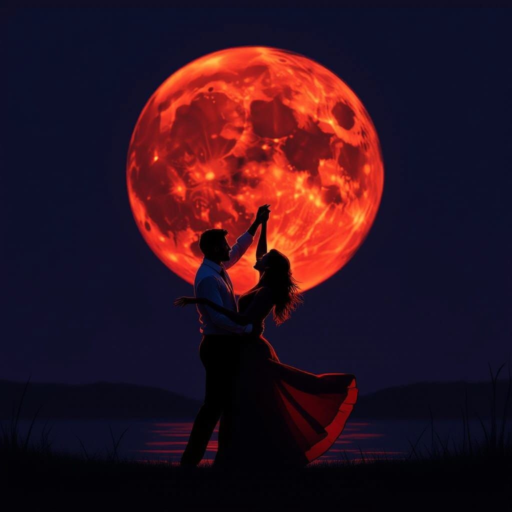 Ethereal Dance Under a Red Moon