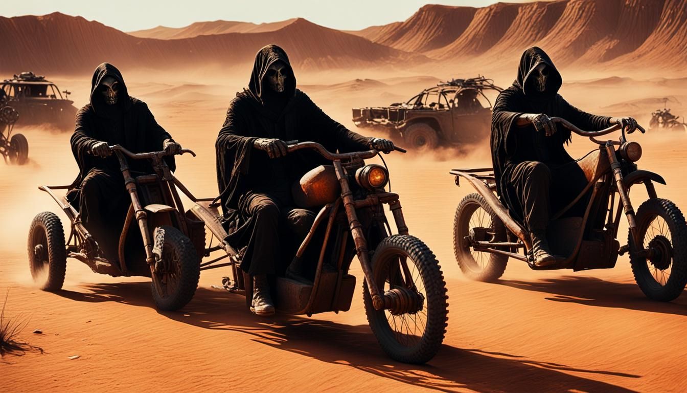 Grim Reapers Ride Through Post-Apocalyptic Wasteland