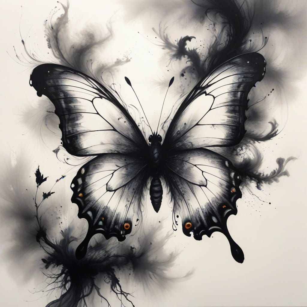 Surreal Ink Butterfly Drawing with Gnarled Veins