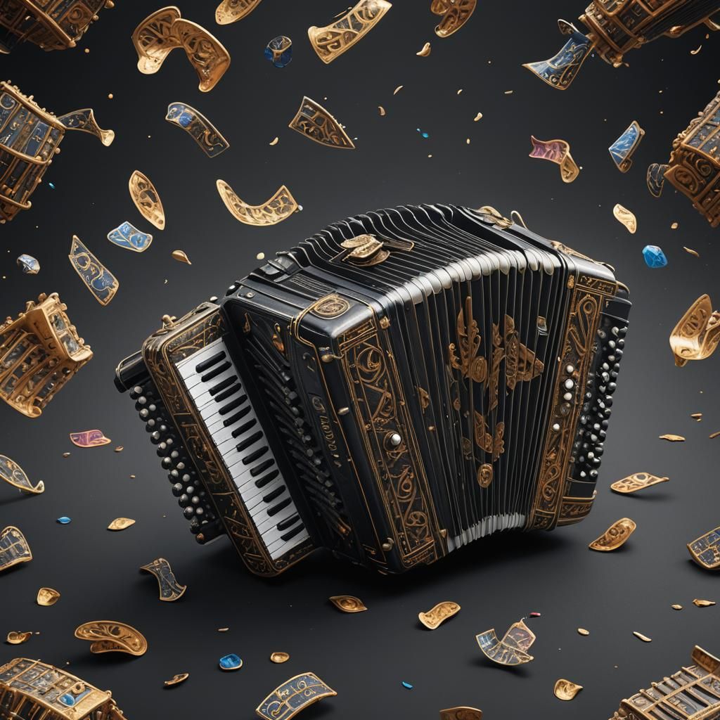 Accordion on Black Background: Detailed Matte Painting