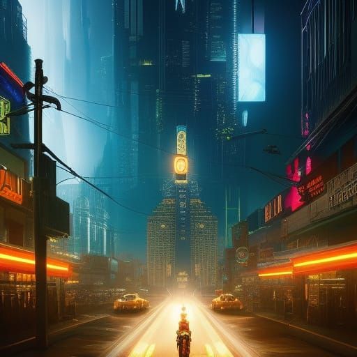 Neon Cat in Digital Matte Painting Style