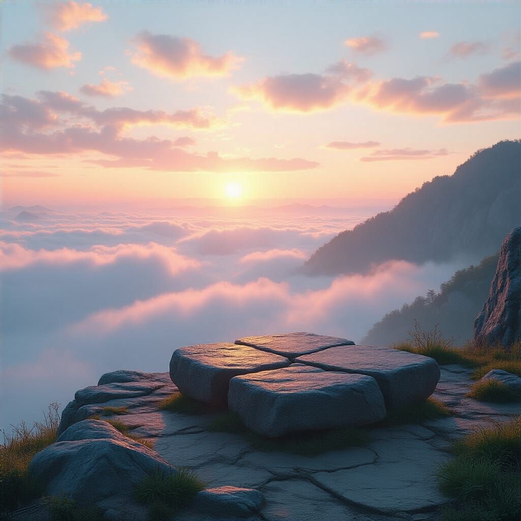 Peaceful Mountaintop Sanctuary at Dawn, Ethereal Fantasy Sty...