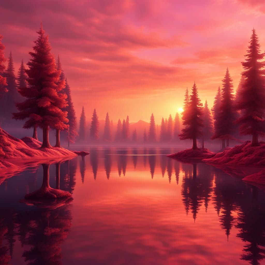 Illusion Sunset Reflection on Lake: Fantasy Concept Art
