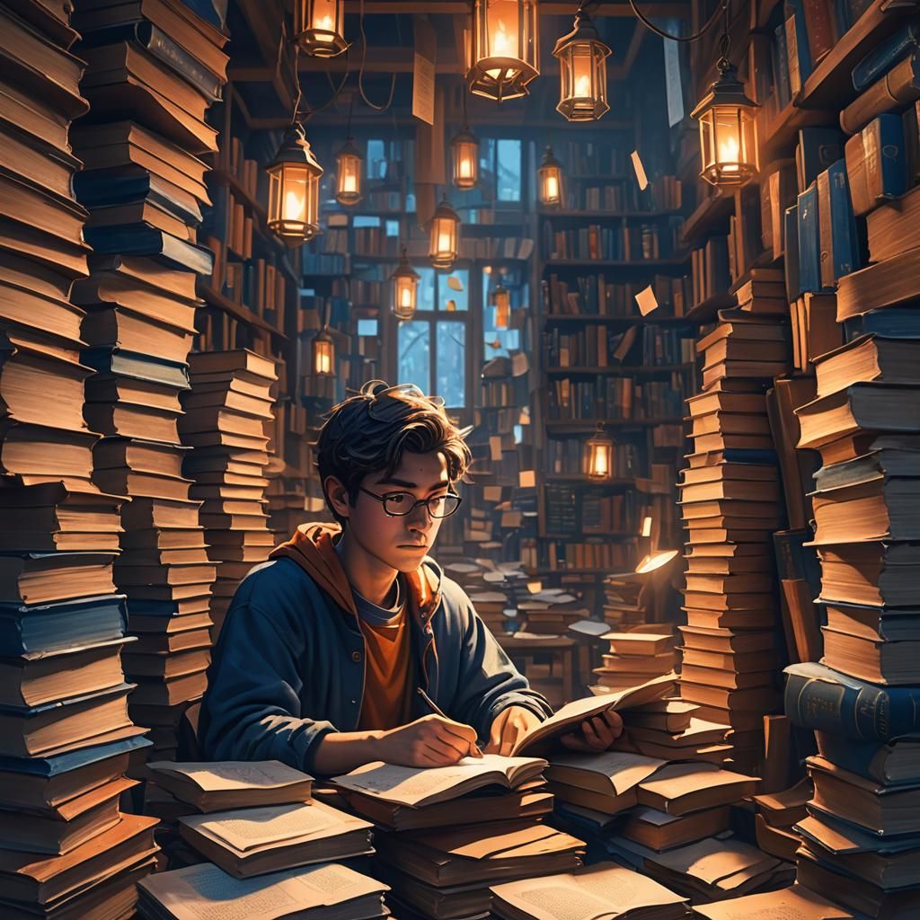 Student Studying Fatigue in Fantasy Realism Style