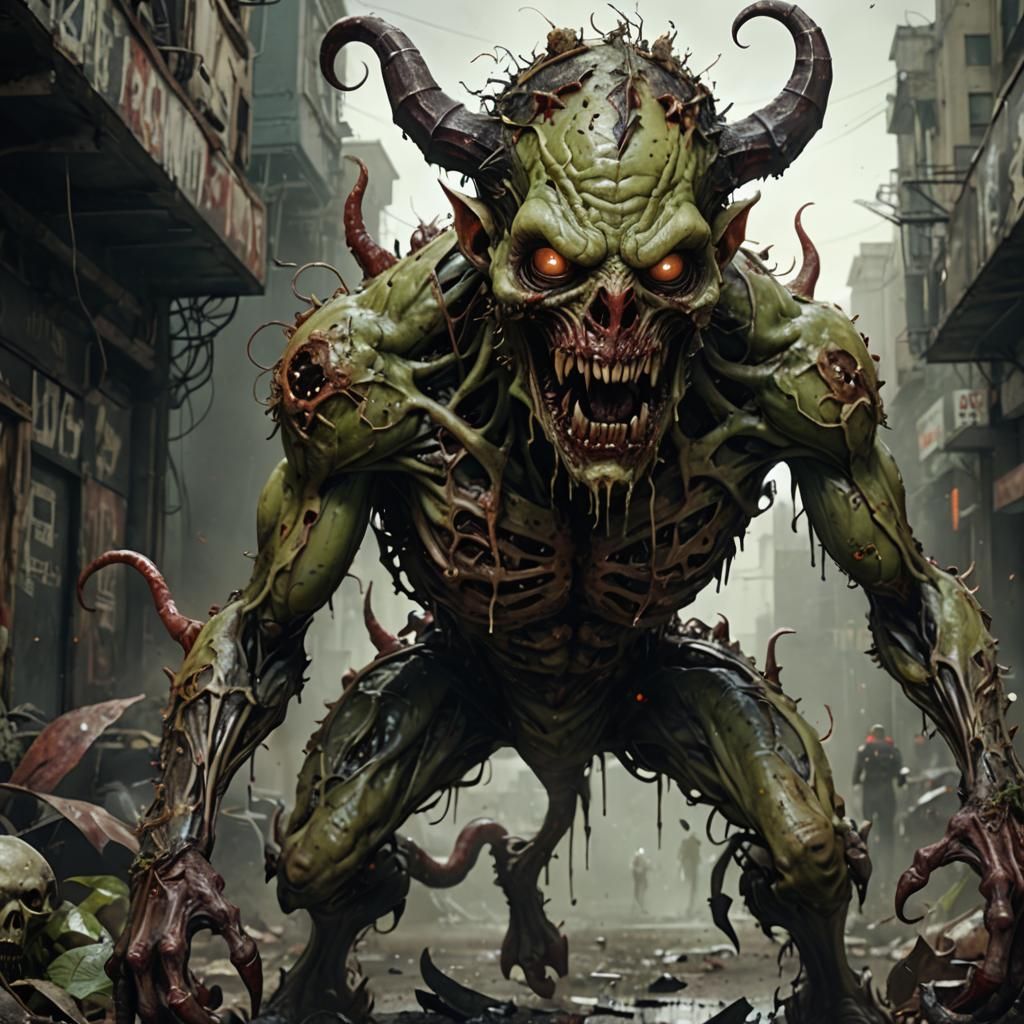 Hyperdetailed Zombie Devil in Borderlands Fantasycore Style