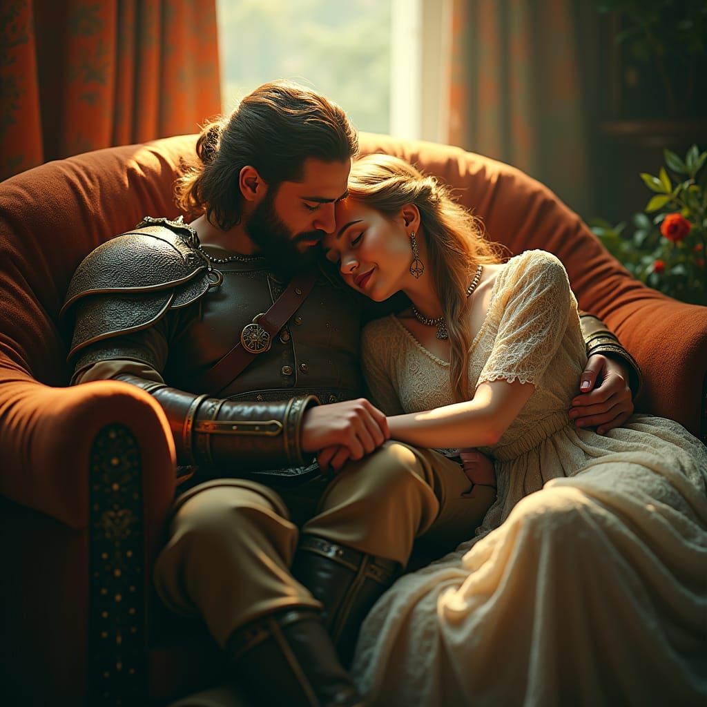 Enchanted Embrace: A Tender Moment in Dreamlike Lighting