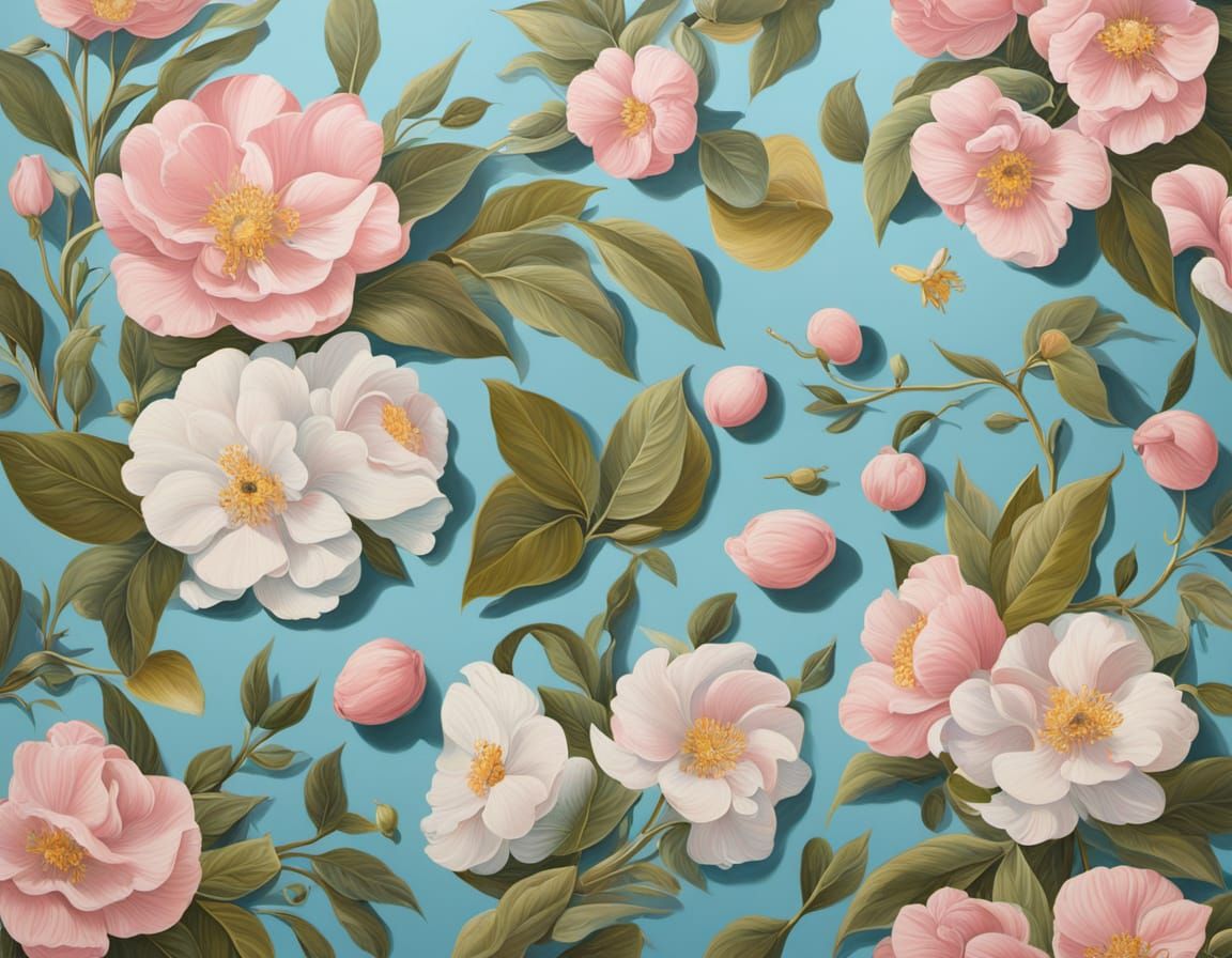 Surreal Provincial Pink Sky Painting in Retro Maximalist Sty...