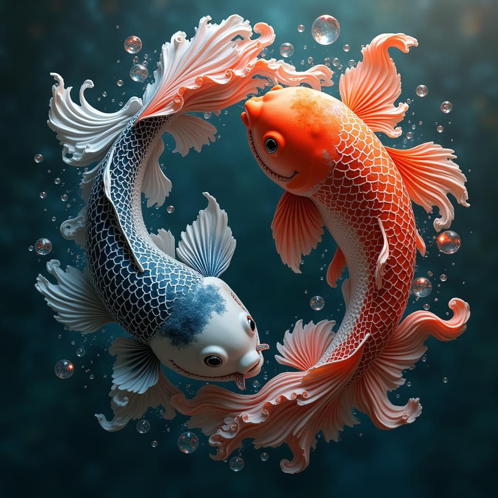 Sakura Koi Fish Yin Yang: Detailed Matte Painting