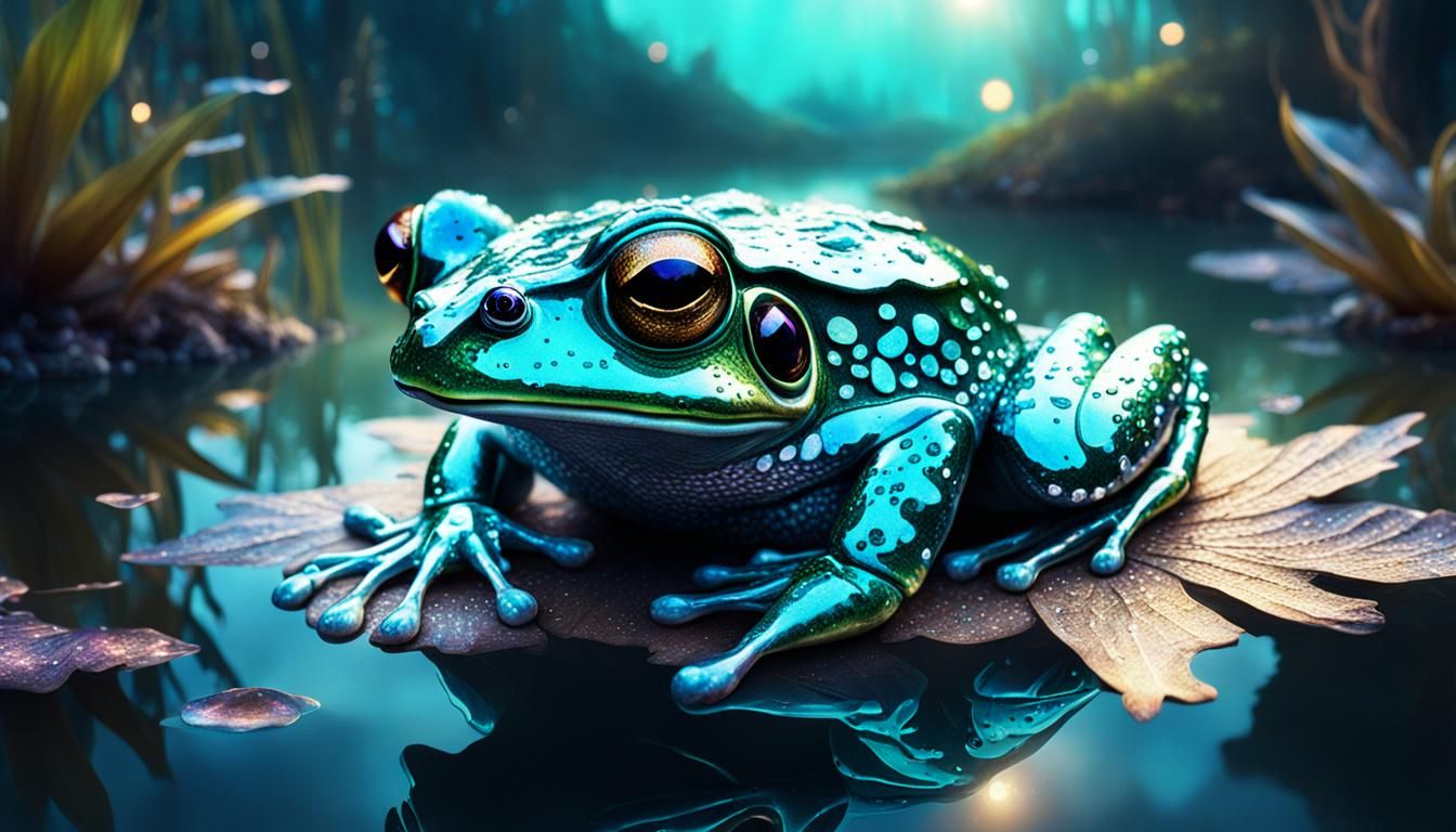 Bejeweled Galactic Frog in Lagoon: Digital Matte Painting