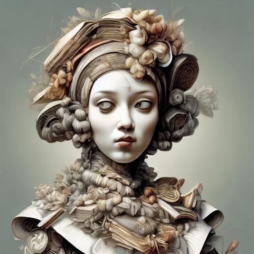 Librarian with Internal Flame in Folk Art Style