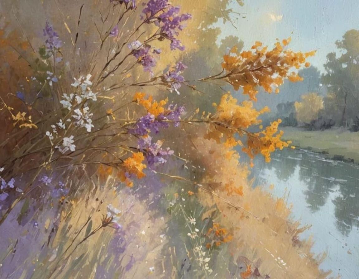 Nature Mural with Gold Accents as Oil Painting