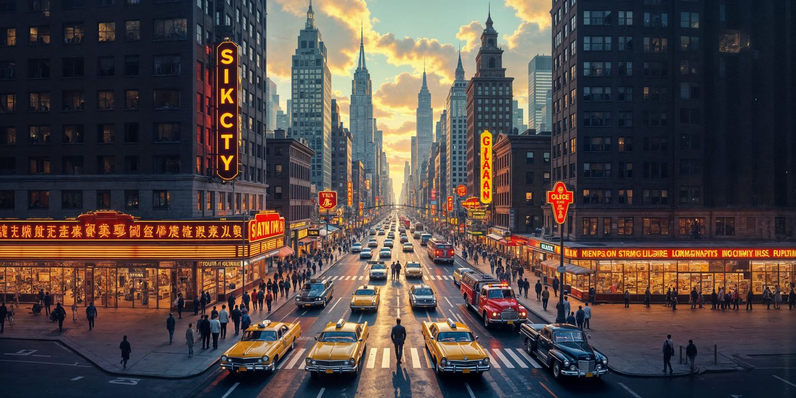 Vibrant 70s Mega-City Scene