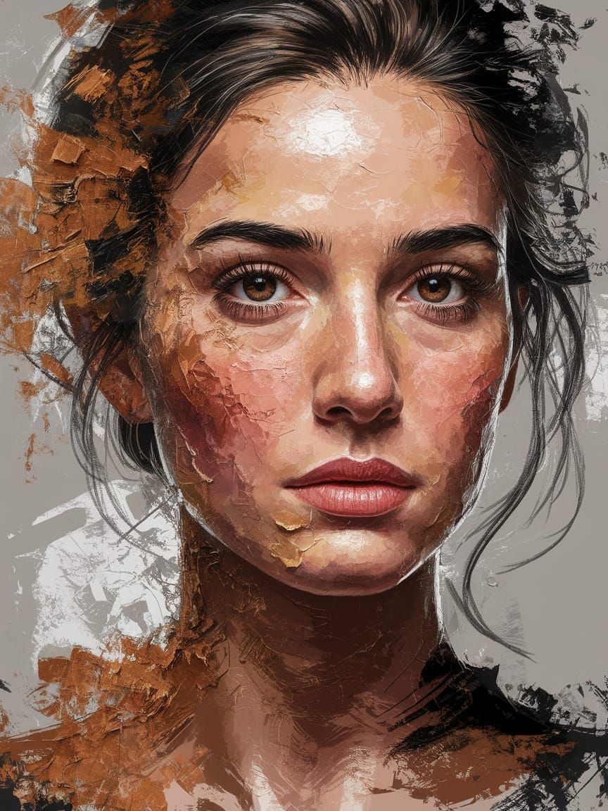 Contemporary Portrait in Mixed Media, Blending Realism and A...